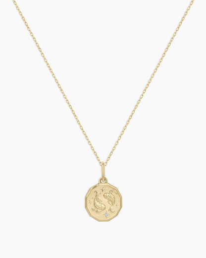 14K Diamond Zodiac Coin Charm Necklace