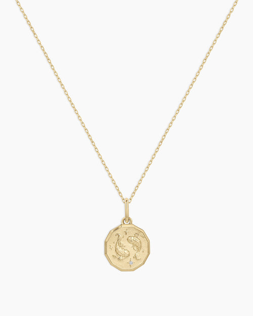 14K Diamond Zodiac Coin Charm Necklace