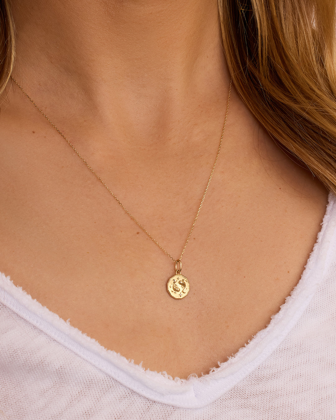 14K Diamond Zodiac Coin Charm Necklace
