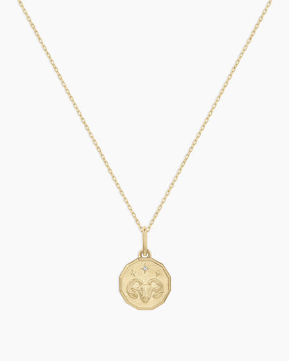 14K Diamond Zodiac Coin Charm Necklace