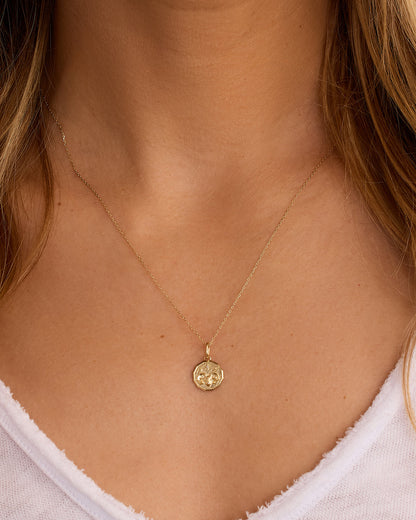 14K Diamond Zodiac Coin Charm Necklace