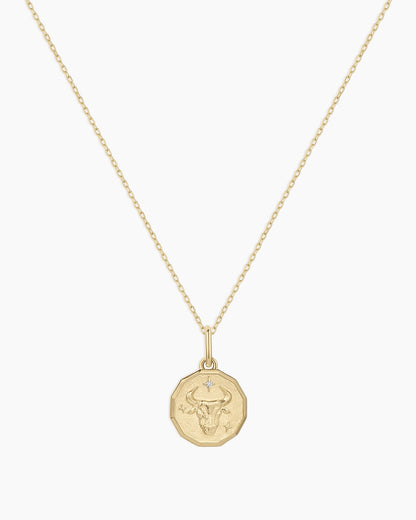 14K Diamond Zodiac Coin Charm Necklace