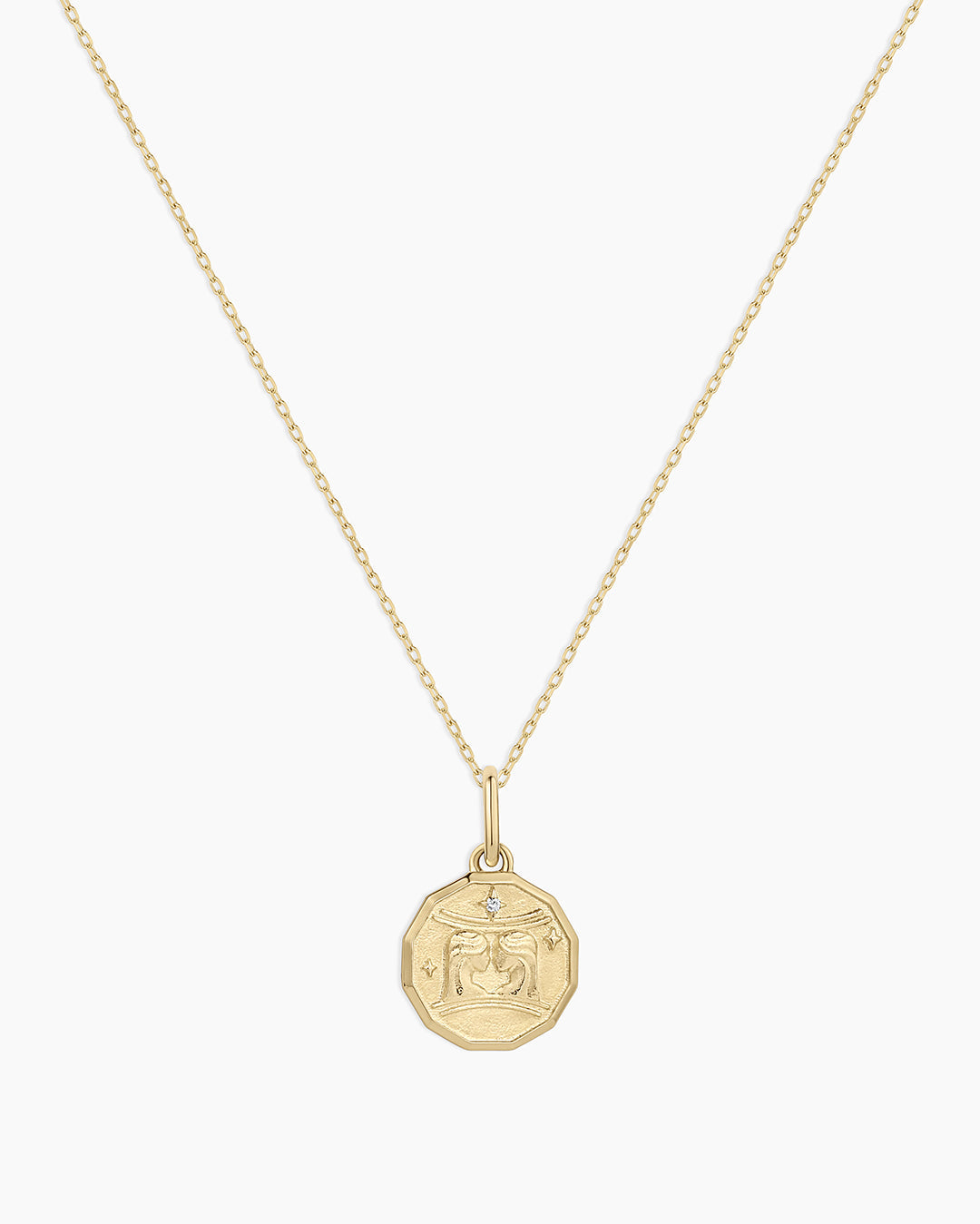 14K Diamond Zodiac Coin Charm Necklace