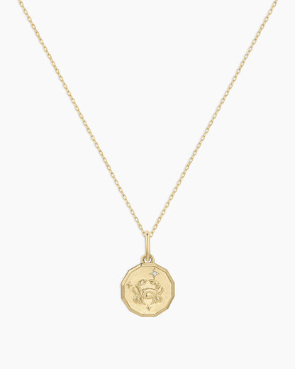 14K Diamond Zodiac Coin Charm Necklace