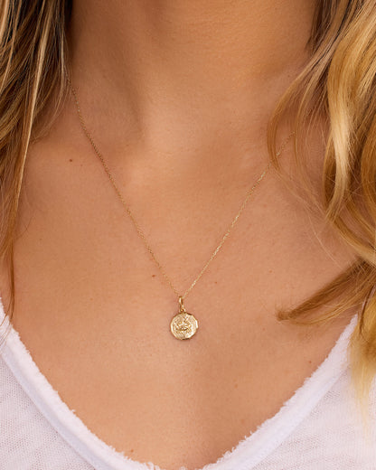 14K Diamond Zodiac Coin Charm Necklace