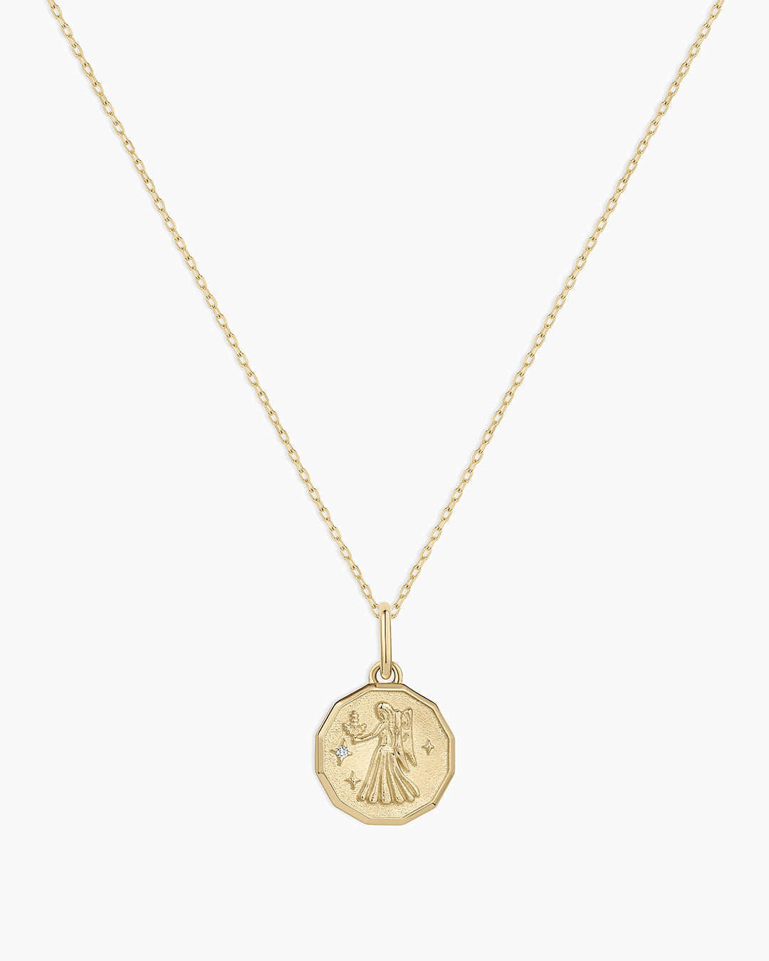 14K Diamond Zodiac Coin Charm Necklace
