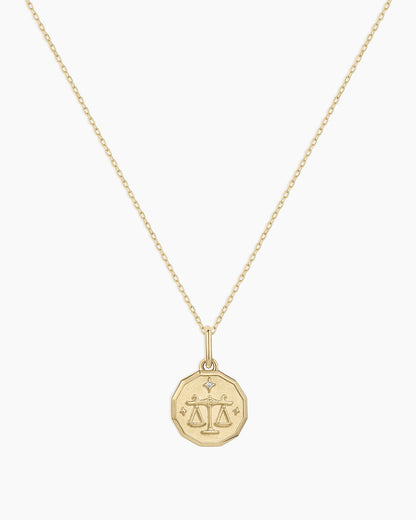 14K Diamond Zodiac Coin Charm Necklace