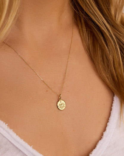 14K Diamond Zodiac Coin Charm Necklace
