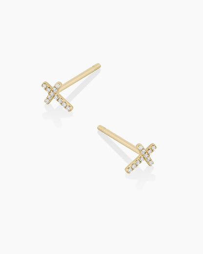14K Diamond Cross Studs