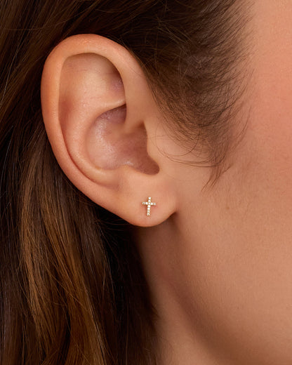 14K Diamond Cross Studs