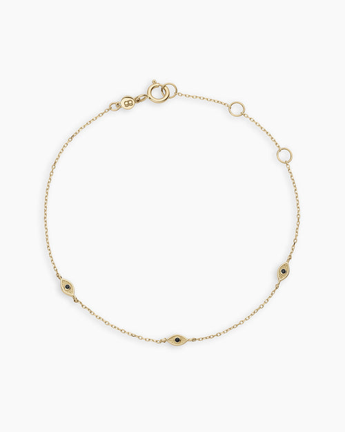14K Gold Black Onyx Evil Eye Bracelet