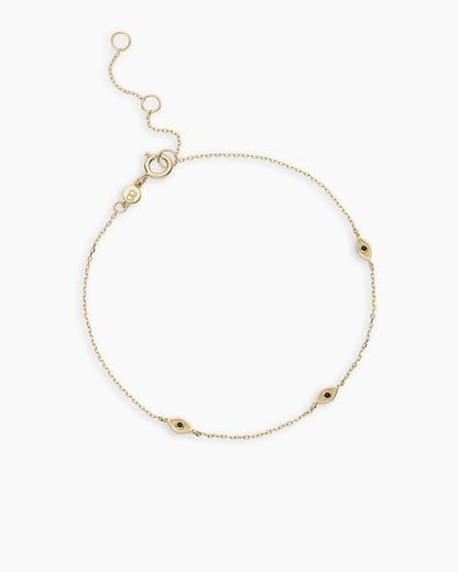 14K Gold Black Onyx Evil Eye Bracelet
