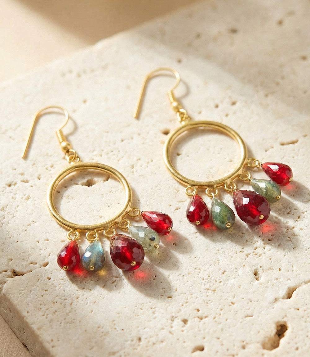 Dangling Gemstone Hoop Earrings