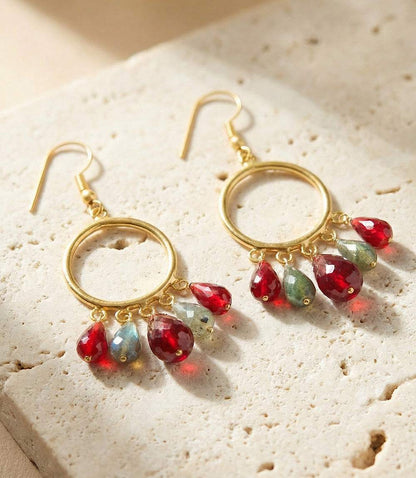 Dangling Gemstone Hoop Earrings