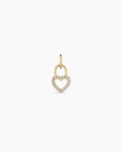 14K Diamond Heart Padlock Charm