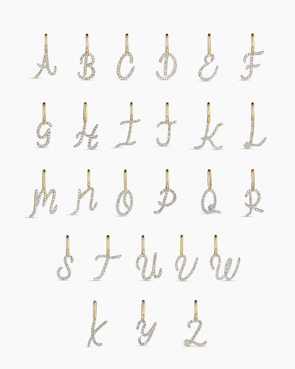 14K Diamond Script Alphabet Charm