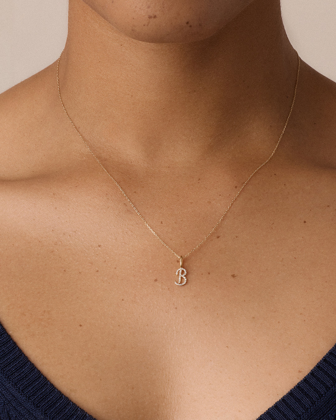 14K Diamond Script Alphabet Charm