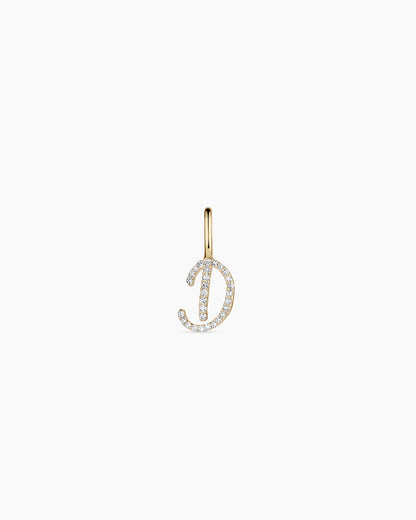14K Diamond Script Alphabet Charm
