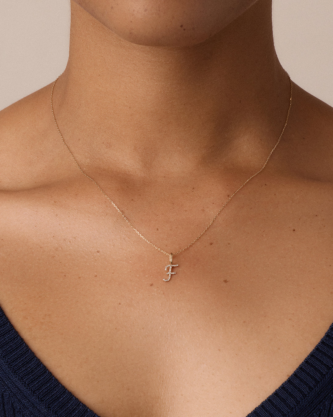 14K Diamond Script Alphabet Charm