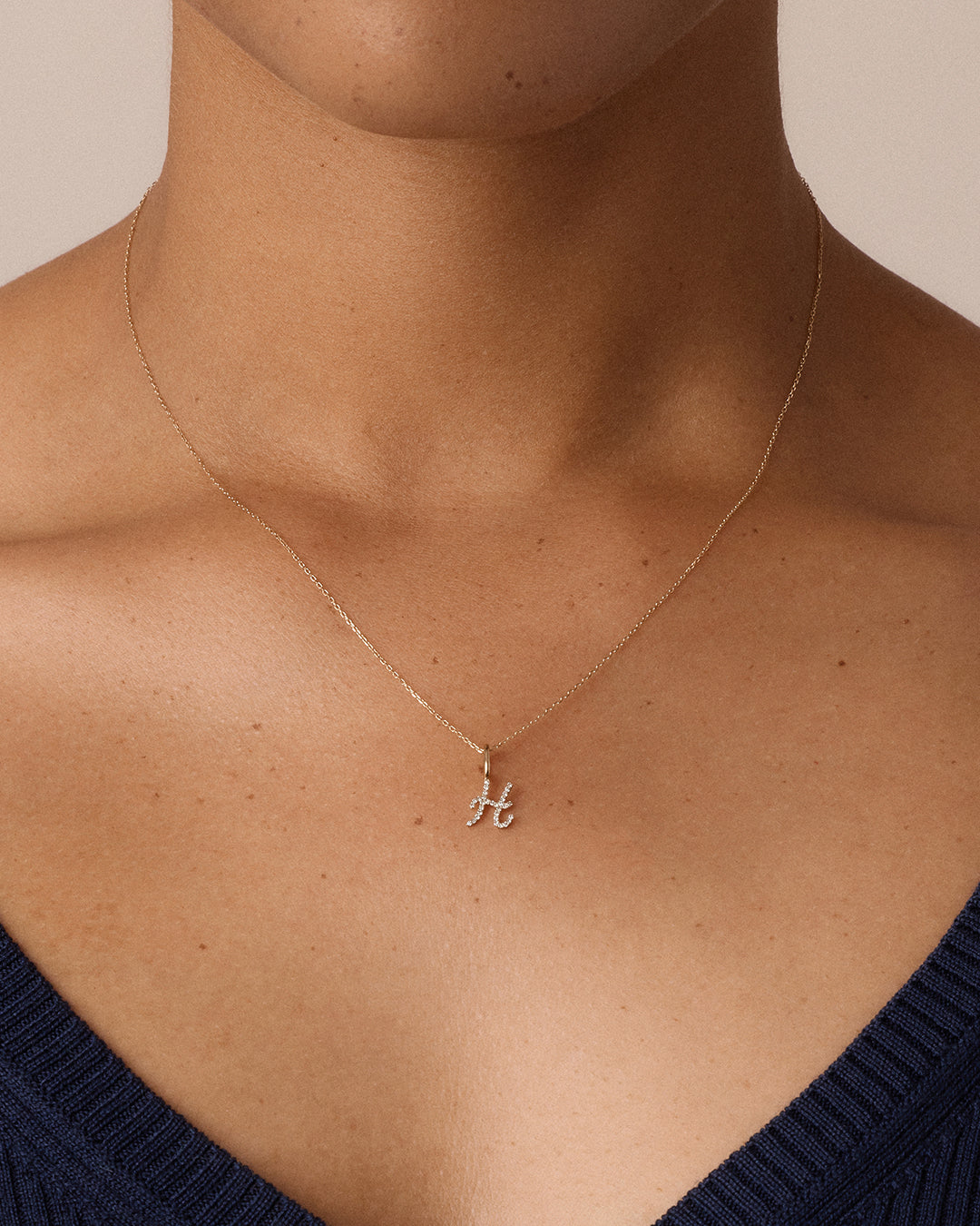 14K Diamond Script Alphabet Charm