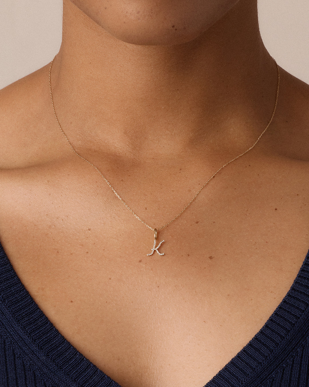 14K Diamond Script Alphabet Charm