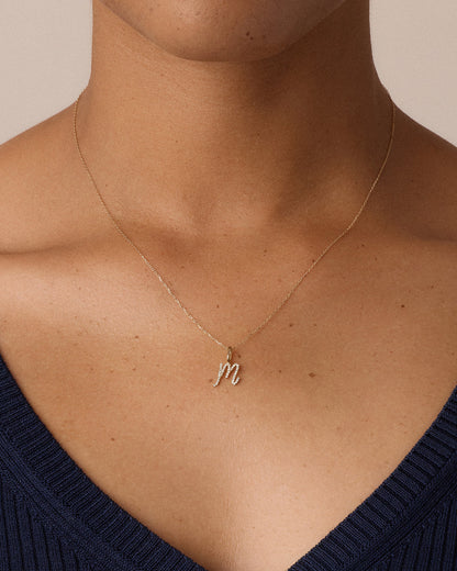 14K Diamond Script Alphabet Charm