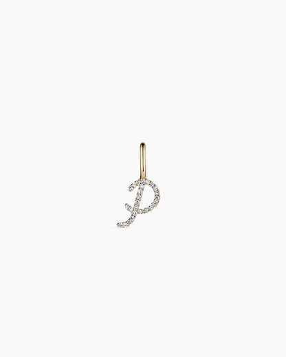 14K Diamond Script Alphabet Charm