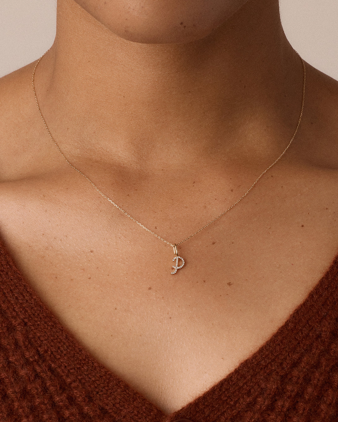 14K Diamond Script Alphabet Charm