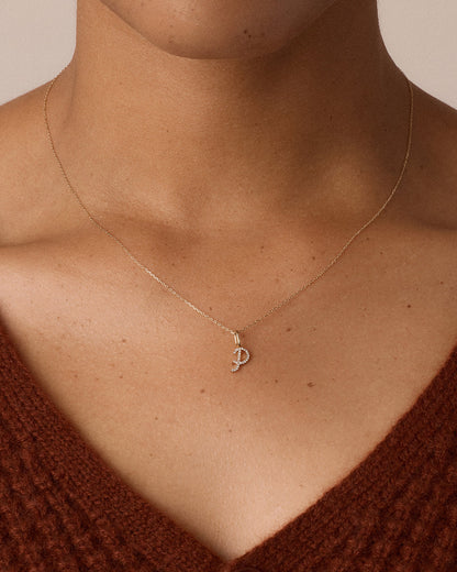 14K Diamond Script Alphabet Charm