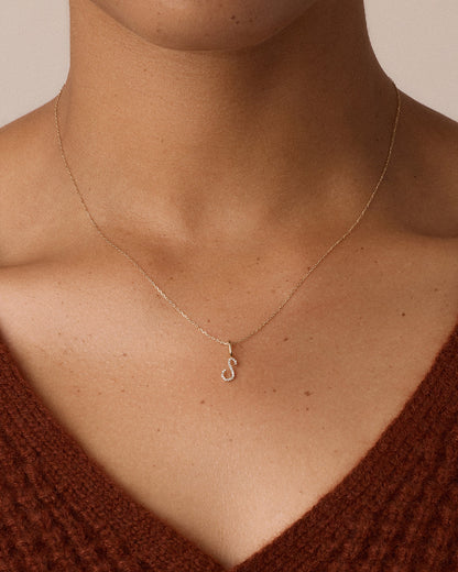 14K Diamond Script Alphabet Charm