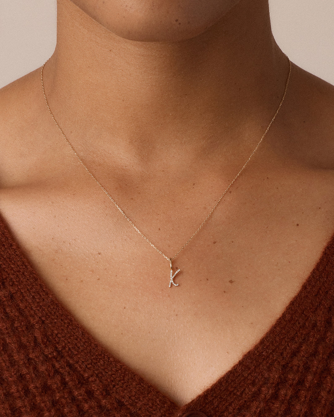 14K Diamond Script Alphabet Charm