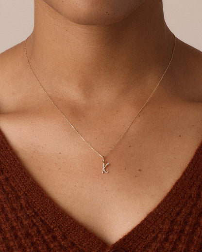 14K Diamond Script Alphabet Charm