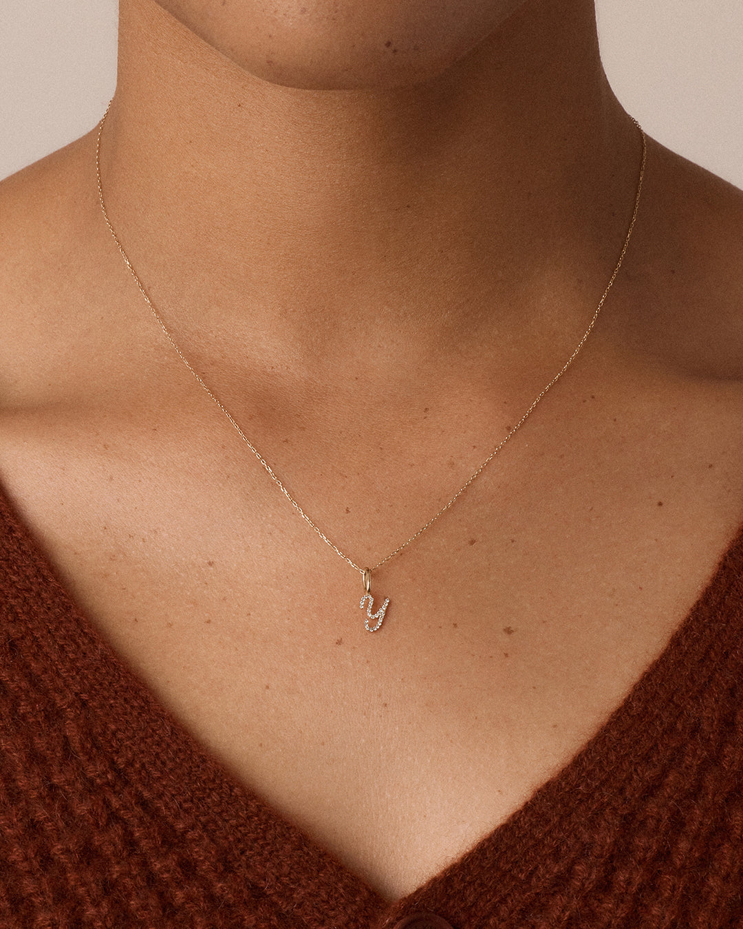 14K Diamond Script Alphabet Charm