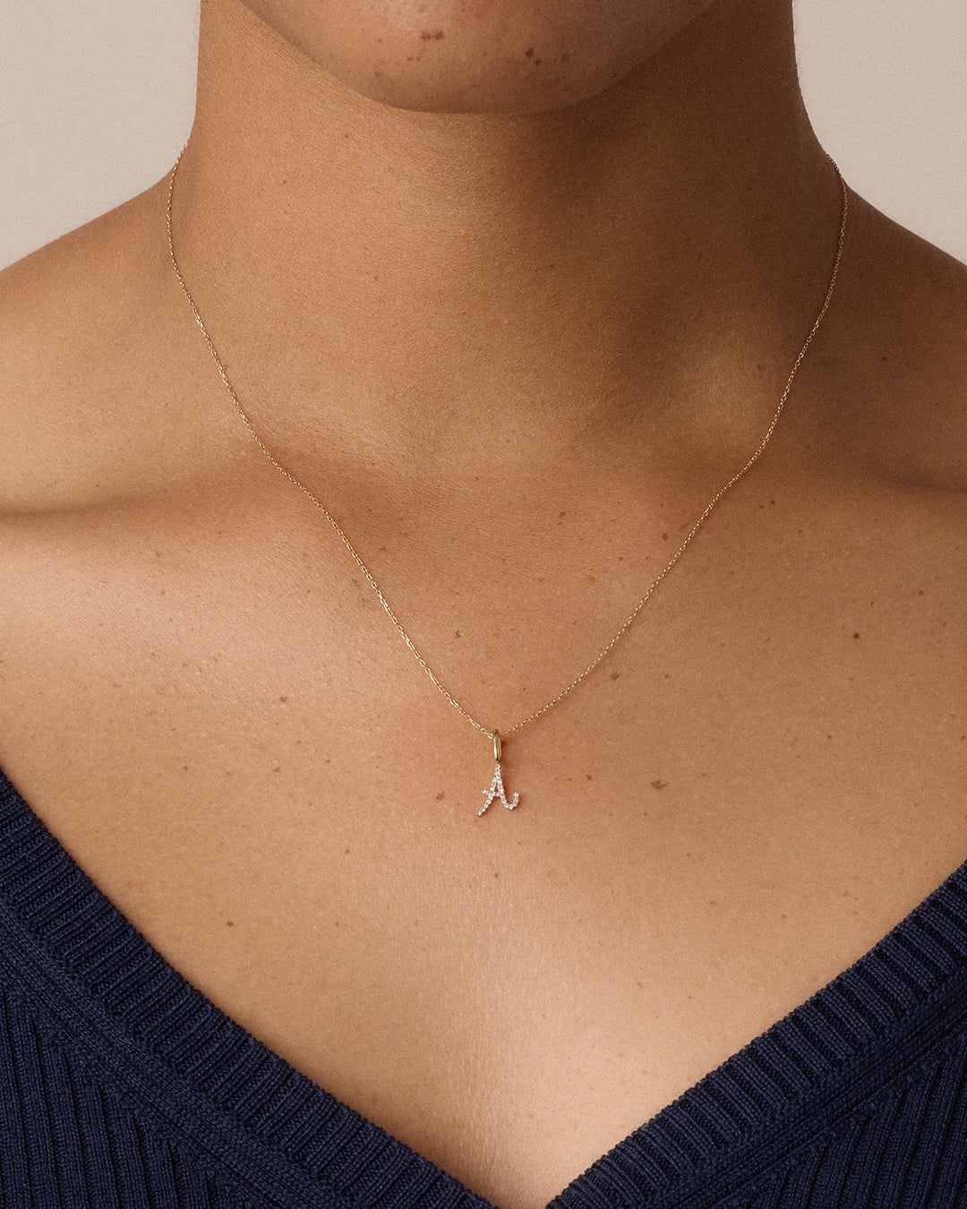 14K Diamond Script Alphabet Charm Necklace