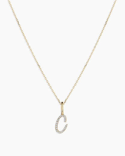 14K Diamond Script Alphabet Charm Necklace
