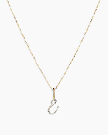 14K Diamond Script Alphabet Charm Necklace