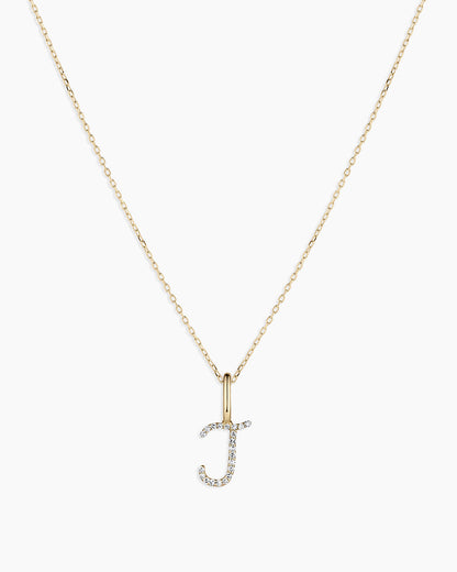 14K Diamond Script Alphabet Charm Necklace