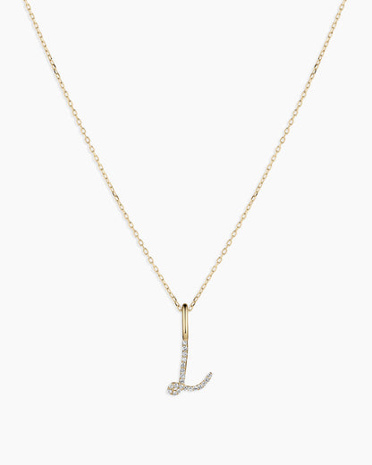 14K Diamond Script Alphabet Charm Necklace