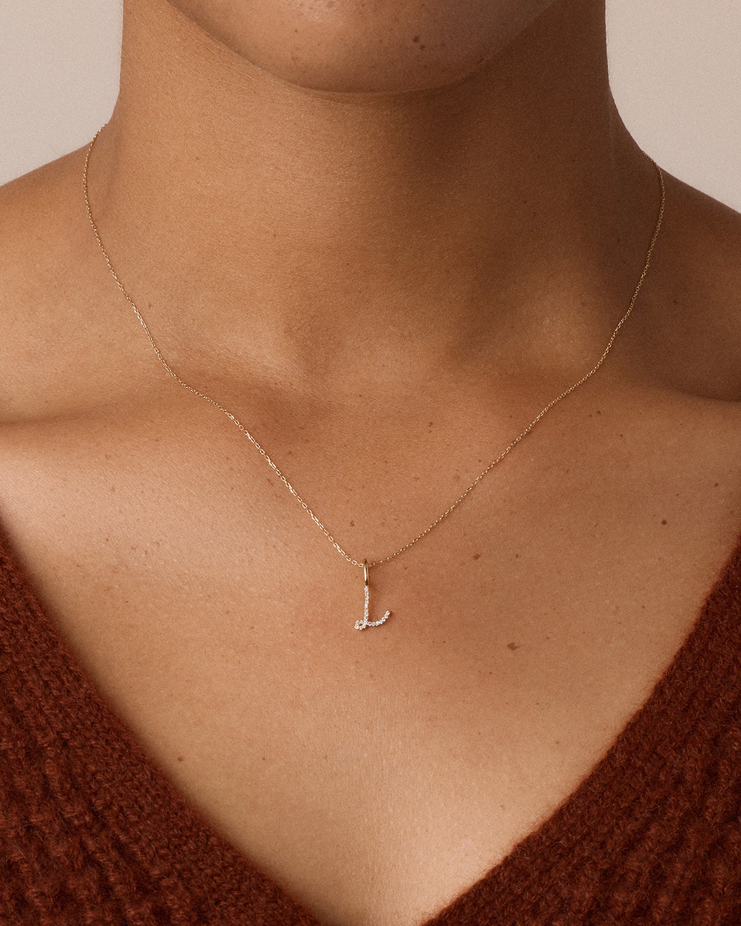 14K Diamond Script Alphabet Charm Necklace