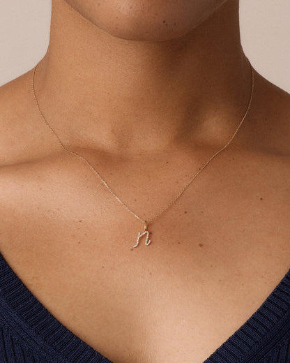 14K Diamond Script Alphabet Charm Necklace