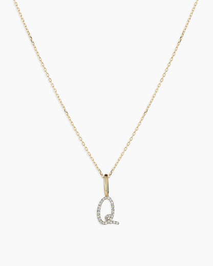 14K Diamond Script Alphabet Charm Necklace