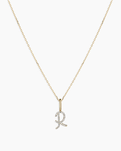 14K Diamond Script Alphabet Charm Necklace