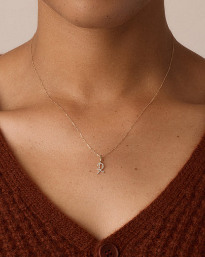 14K Diamond Script Alphabet Charm Necklace
