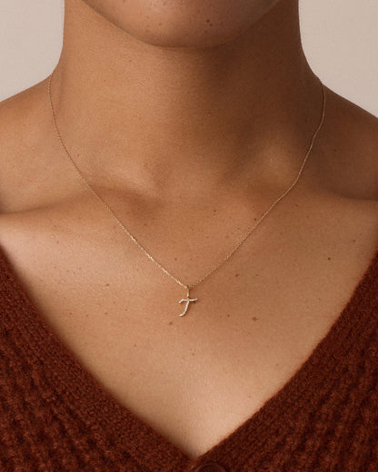 14K Diamond Script Alphabet Charm Necklace