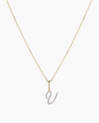 14K Diamond Script Alphabet Charm Necklace