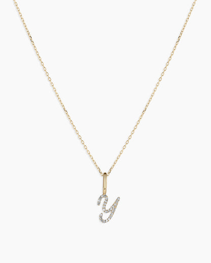 14K Diamond Script Alphabet Charm Necklace