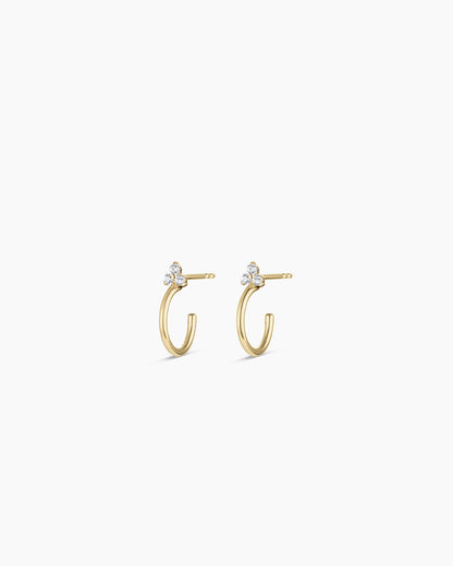14K Gold White Sapphire Bali Stud Huggies