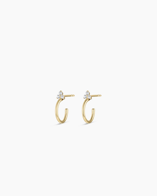 14K Gold White Sapphire Bali Stud Huggies