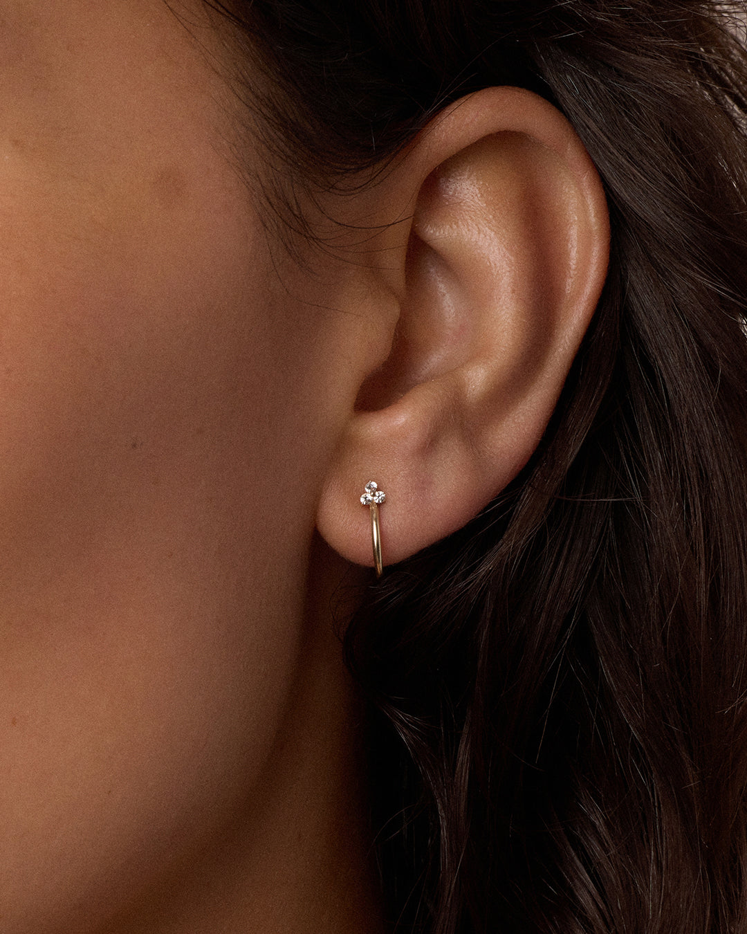 14K Gold White Sapphire Bali Stud Huggies