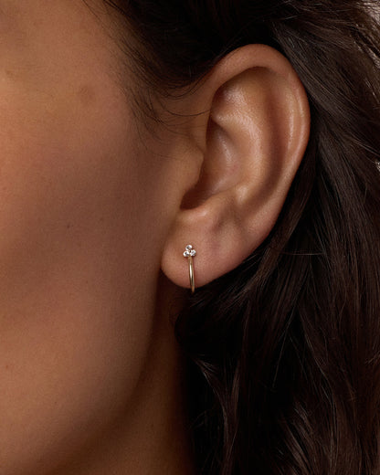 14K Gold White Sapphire Bali Stud Huggies
